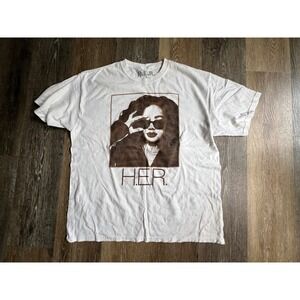 H.E.R. Graphic T-Shirt Unisex XL White Sepia Portrait Short Sleeve Tee